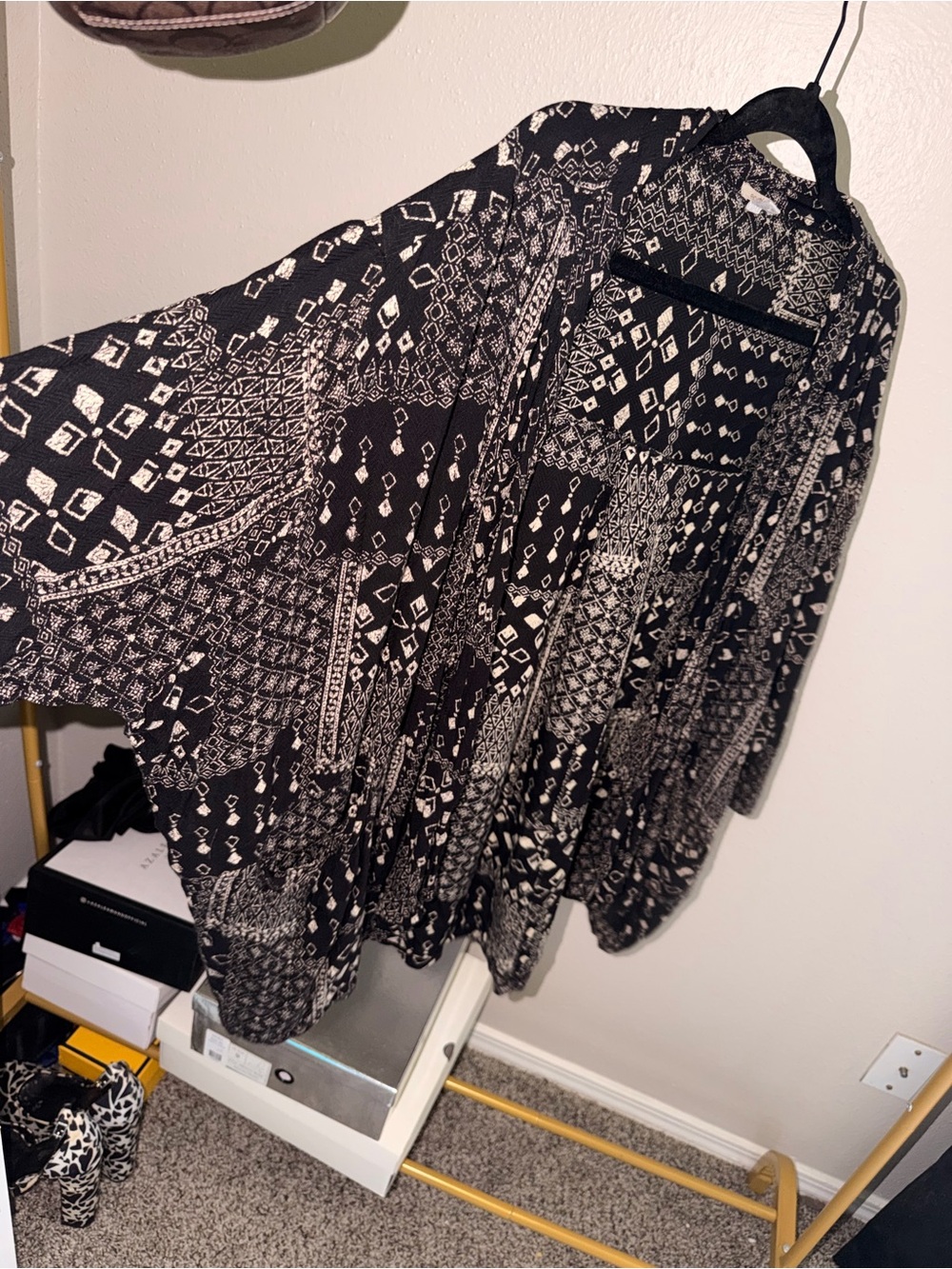 Ecote Black and Cream Geometric Open Cardigan